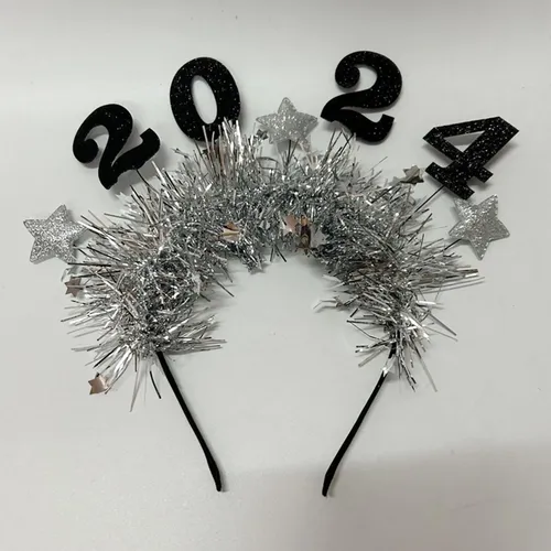 2024 Feliz Año Nuevo Diadema Glitter Star Garland Plata