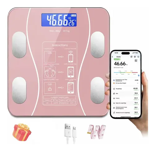 Bascula Digital Peso Personas 180 Kg Pesa Corporal Baño Rosa
