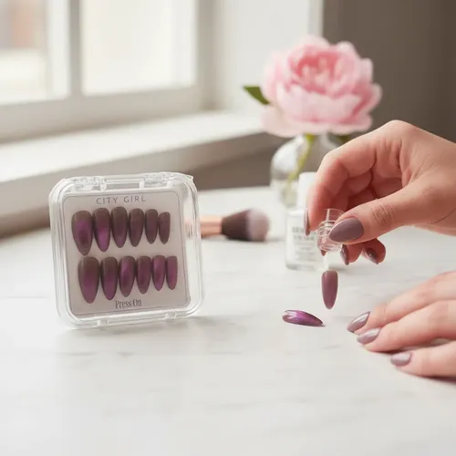 Uñas Postizas Autoadhesivas Aura Cat Eye Press On Reutilizab