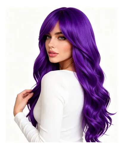 Peluca Flequillo Rulos Ondas 28 Pulgadas Purple M