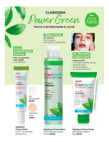 Gigot Clariderm Power Green Tonico Facial S/alcohol 125 Ml.