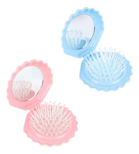 Set De 2 Mini Cepillos Plegables Concha Para Cabello Peinado
