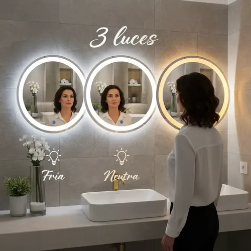 Espejo Led Redondo 80cm Con Desempañador