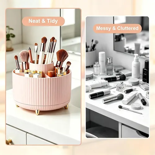 Organizador Giratorio 360 Maquillaje Y Pinceles Rosa