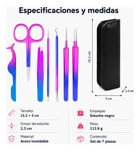 Kit 7 Herramientas Para Cejas Pestañas Pinzas Tijeras