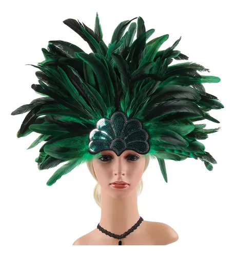Tocado De Plumas Showgirl Verde Para Cosplay