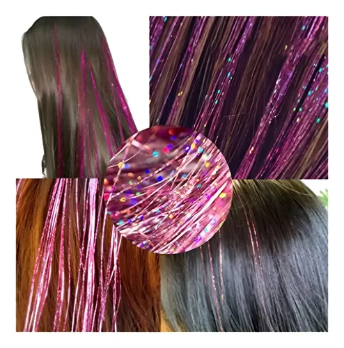 Hilos Metálicos de Oropel para Cabello Rosa Holográfico