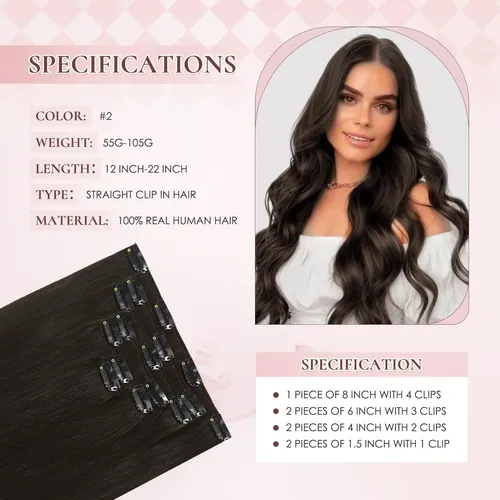 Extensiones De Cabello Humano Real 45cm 7pcs 85g Color #2