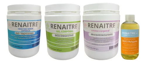 Renaitre+ Descontracturante+ Base+ Relajante 980g+oleo -kit