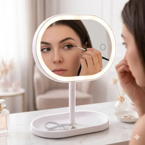 Espejo Maquillaje Led Base Organizadora 3 Tonos Luz Usb C
