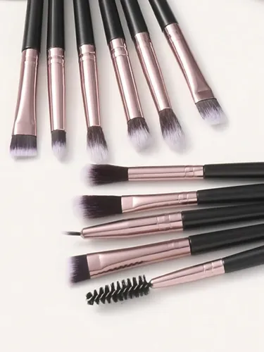 Set 15 Brochas De Maquillaje Sintéticas Ojos Y Rostro Negro