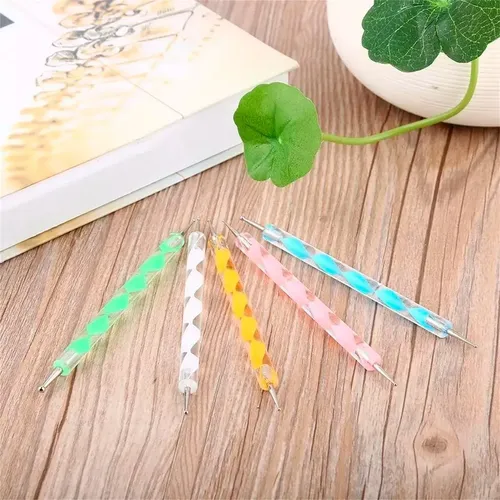 Kit De 5 Pinceles Dotting Pen Doble Punta Decoración Uñas