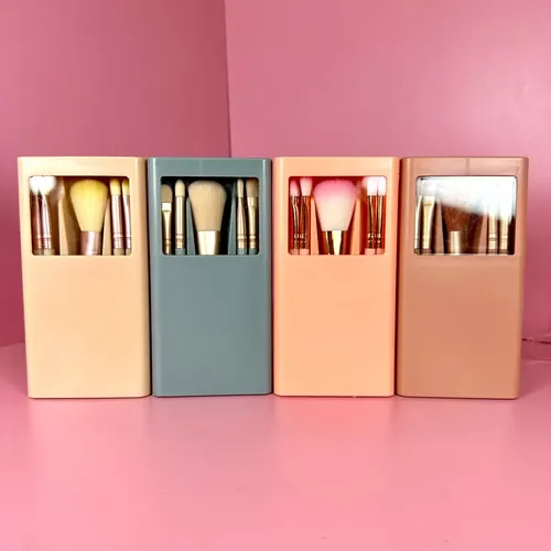 Set De Brochas De Maquillaje Portátil Con Estuche Y Espejo