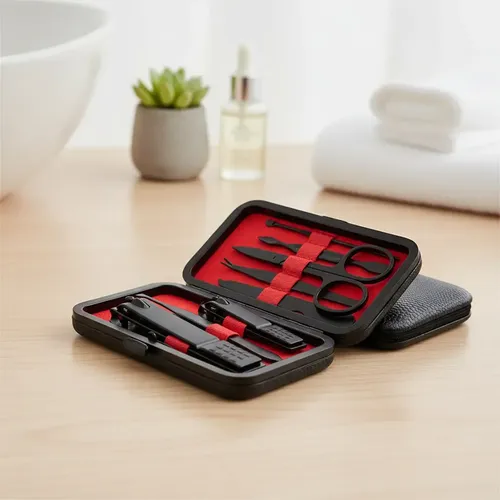 Kit Manicura Pedicura Negro 7 Piezas Con Estuche