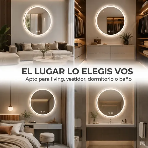 Espejo Redondo Circular Digital Luz Led Desempañador 60cm