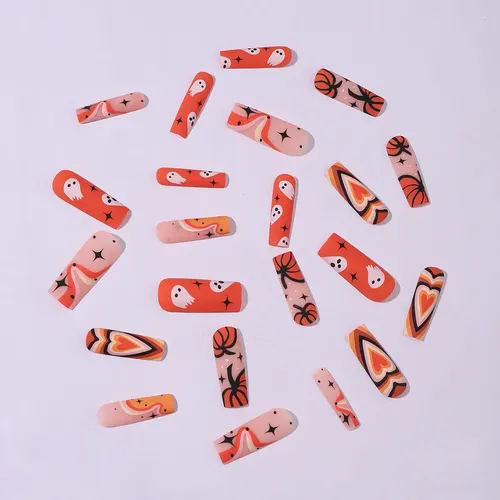 Halloween Uñas Postizas Calabaza Fantasma