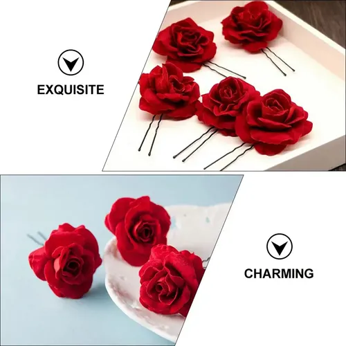 6 Piezas Horquillas De Rosa Roja Para Boda Y Novia