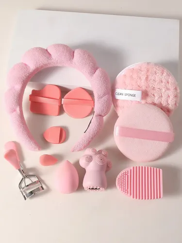 Set 25 Brochas Y Accesorios De Maquillaje Rosa Rosa