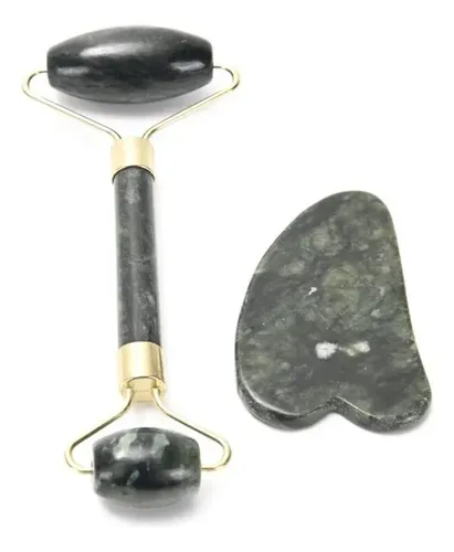 Rodillo Masajeador Facial Corporal De Jade Y Piedra Gua Sha