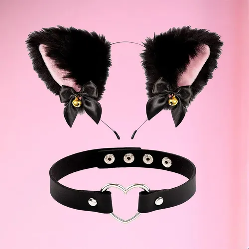 Diadema De Peluche Para Disfraz Con Collar De Cuero