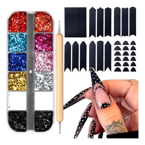 Set 12 Brillos Para Uñas 3d Colores Surtidos Diy