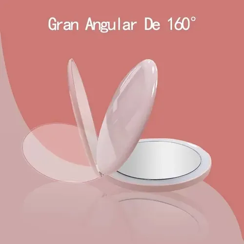 Espejo De Maquillaje Led Portátil Recargable Rosa Para