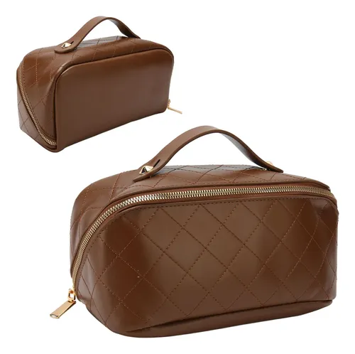 Bolsa De Maquillaje De Piel Sintética Con Gran Apertura Que