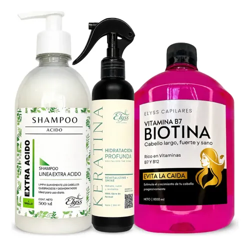 Combo Shampoo Acido, Keratina Sin Formol Y Biotina Pura