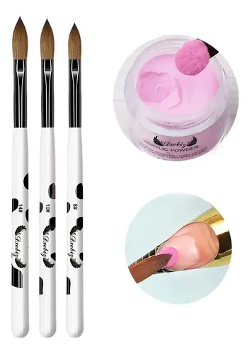 3 Pzas Pinceles Uñas Acrílicas 8/10/14 Kit Salon