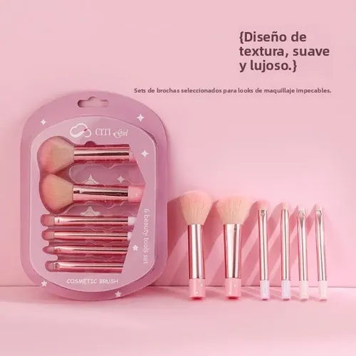Brochas Maquillaje Largas Mini Juego 6pzas Sombra Rubor Suav