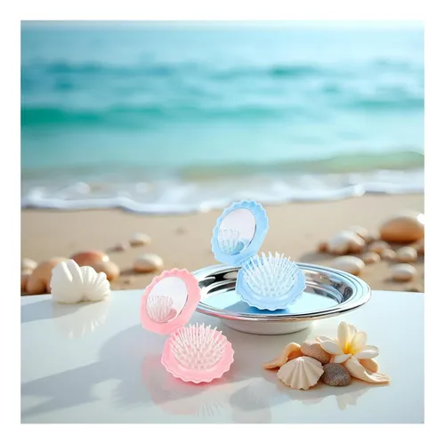 Set De 2 Mini Cepillos Plegables Concha Para Cabello Peinado