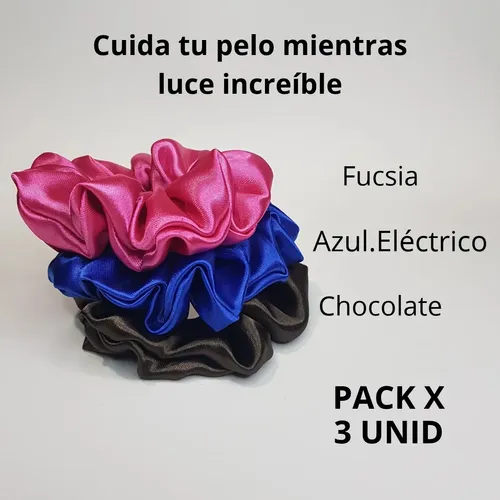 Scrunchie Colita De Pelo de raso Pack 3 Unidades Chocolate/fucsia/a.electric