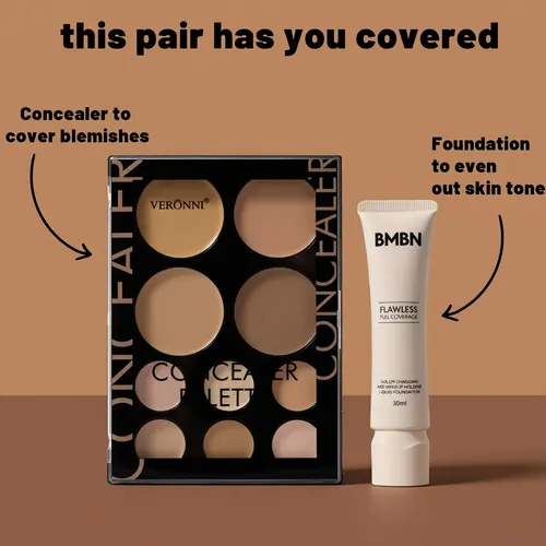 Kit 2 Base De Maquillaje Líquido Y Paleta De Correctores