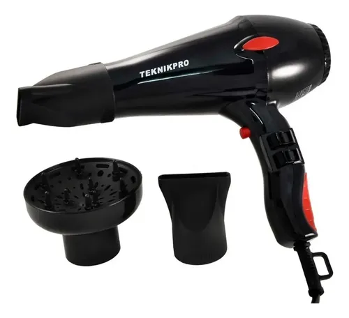 Secador De Pelo Profesional New Turbo Plus 2800 Teknikpro Color Negro