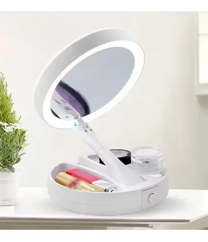 Espejo Con Luz Led P/maquillaje C/aumento Doble Faz Plegable