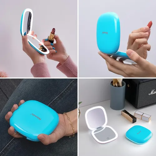 Espejo De Bolsillo Con Luz Mocado 10cm Recargable Azul
