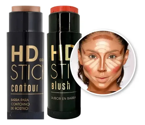 Kit Contorno Cremoso Barra Iluminador Rubor Stick Hd Katalia Tono Del Maquillaje X2_marrón Mate – Durazno Mate