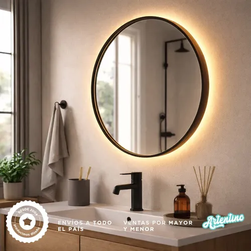 Espejo Led Redondo Baño 80 Industrial Liviano Directo 220