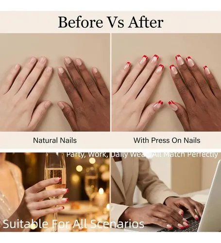 Uñas Postizas Press On Nails Cat Eye Rojo 24pcs Taoyisent