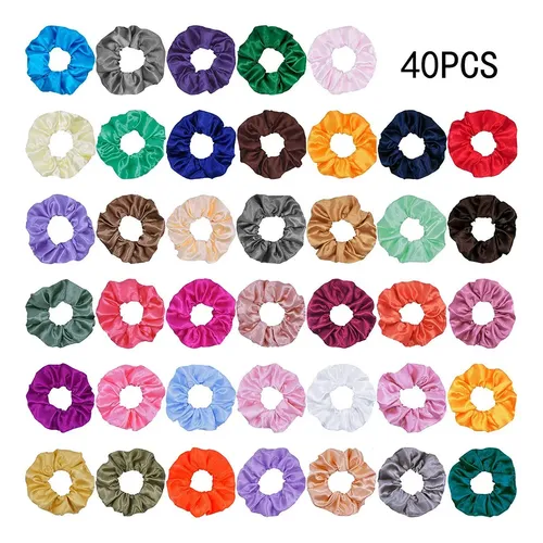 Set De 40 Scrunchies De Satén, Gomas Para El Pelo -/