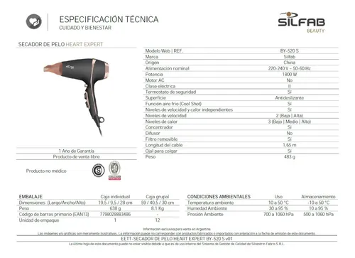 Secador De Pelo Heat Expert Silfab By-520s 1800w