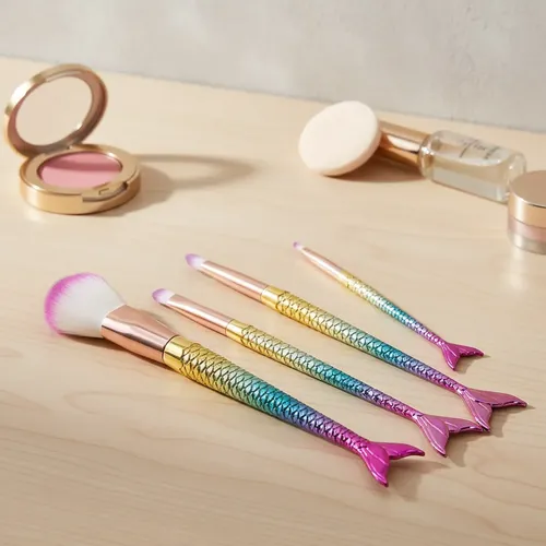 Set De Brocha X4 Cola De Sirena Make Up Maquillaje Suave