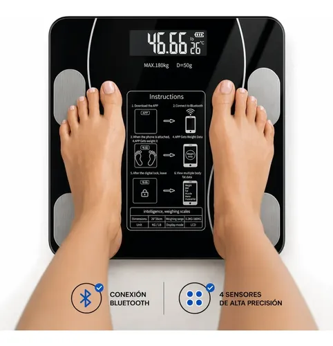 Balanza Digital Bluetooth Personal De Baño Peso Hasta 180kg
