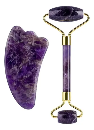 Set Gua Sha Amatista Morada Masaje Facial Antiedad
