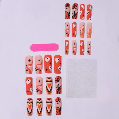Halloween Uñas Postizas Calabaza Fantasma