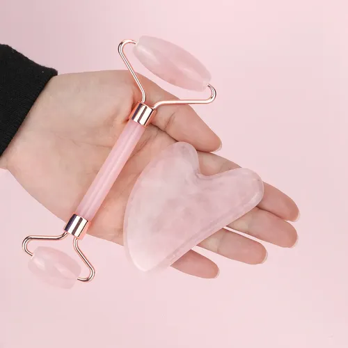 Rodillo Facial De Jade Natural Gua Set, Raspador De Cuello,  Rosa