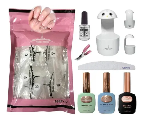 Kit Soft Gel 500 Tips Paris Night + Kapping Cabina Completo