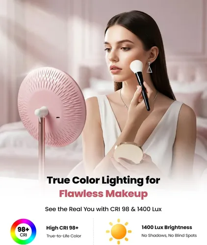 Bonito Espejo De Maquillaje Con Iluminación Rosa, 70 Led, 14