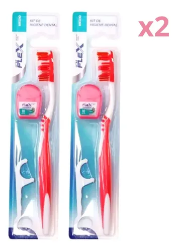 Cepillo Dental Interflex Medio con Mango y Hilo, Pack de 2 Unidades