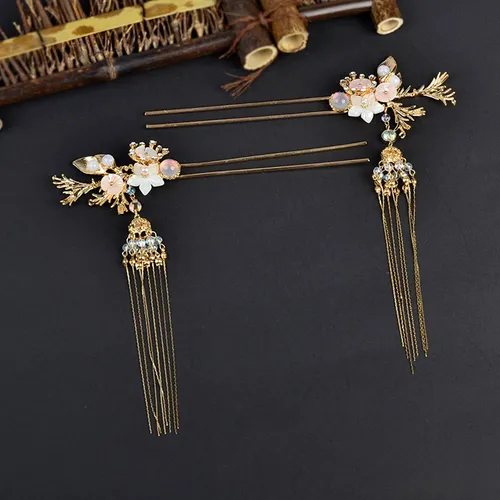 2x Horquilla China Antigua Con Colgante, Floral Hada Dorada Gold